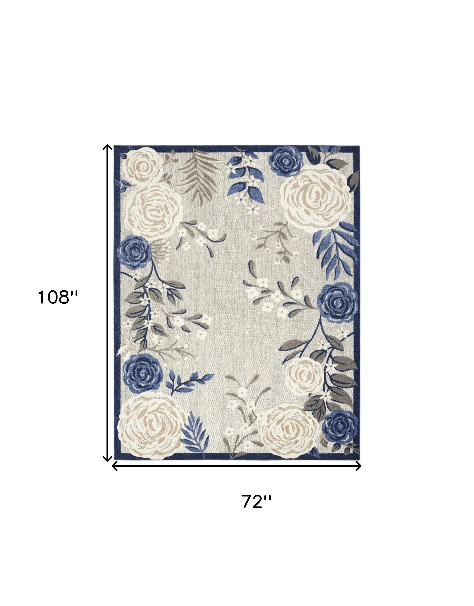 6' X 9' Blue And Grey Floral Stain Resistant Non Skid Area Rug Homeroots Outdoor