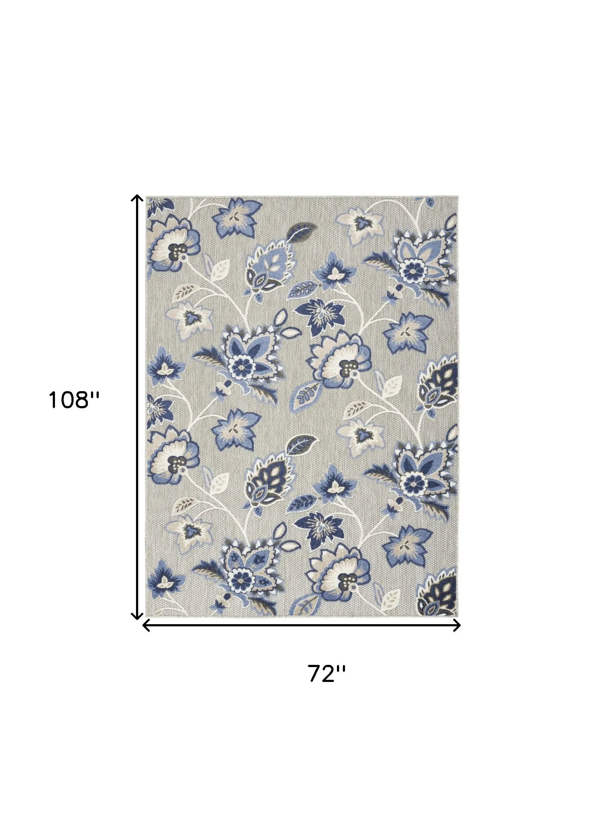 6' X 9' Blue And Grey Floral Stain Resistant Non Skid Area Rug Homeroots Outdoor