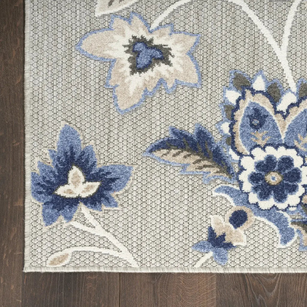 6' X 9' Blue And Grey Floral Stain Resistant Non Skid Area Rug Homeroots Outdoor