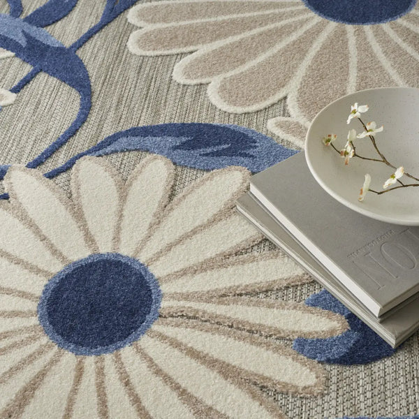 6' X 9' Blue And Grey Floral Stain Resistant Non Skid Area Rug Homeroots Outdoor