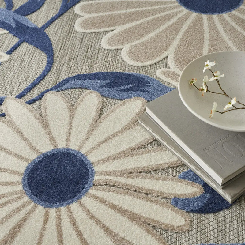 6' X 9' Blue And Grey Floral Stain Resistant Non Skid Area Rug Homeroots Outdoor