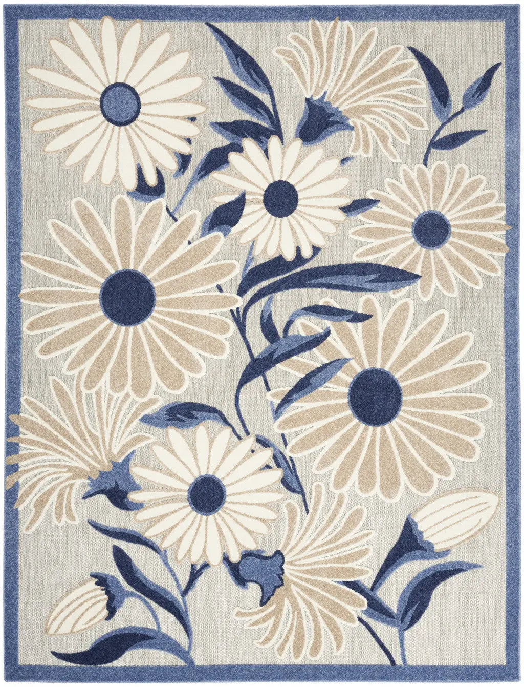 6' X 9' Blue And Grey Floral Stain Resistant Non Skid Area Rug Homeroots Outdoor