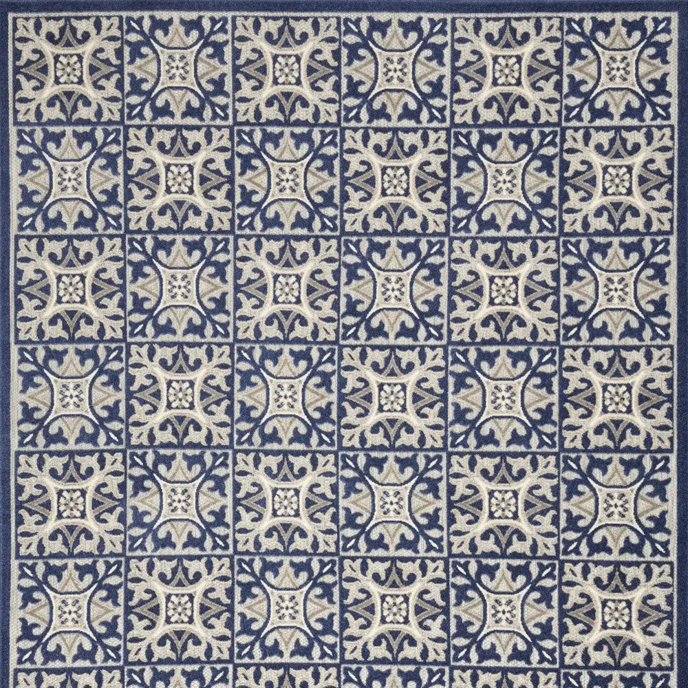 6' X 9' Blue Fleur De Lis Stain Resistant Non Skid Area Rug Homeroots Outdoor