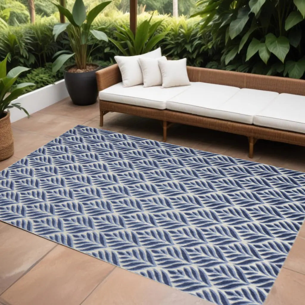 6' X 9' Blue Floral Stain Resistant Non Skid Area Rug Homeroots Outdoor