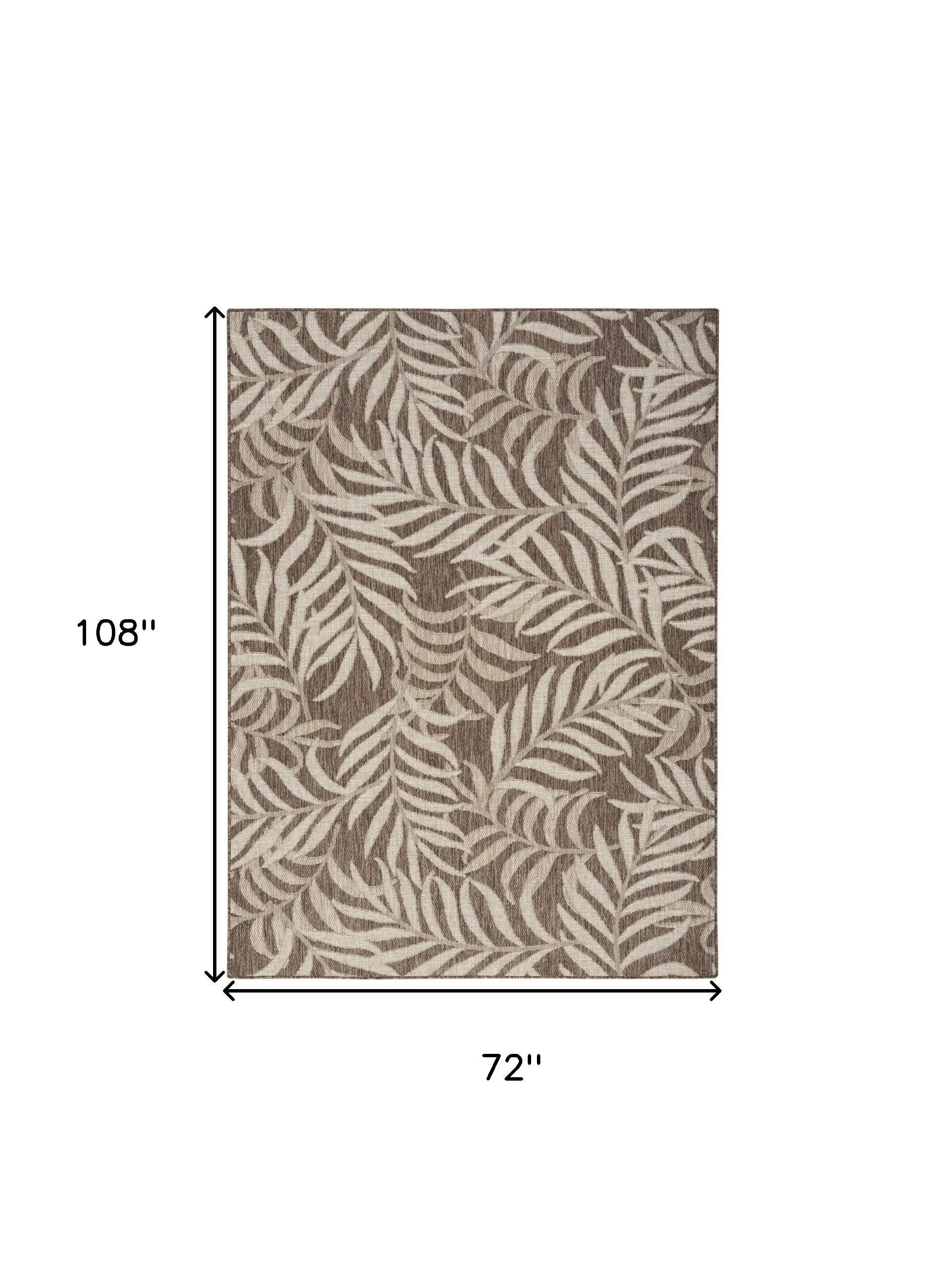 6' X 9' Brown And Ivory Palm Leaf Indoor Outdoor Area Rug Homeroots Outdoor