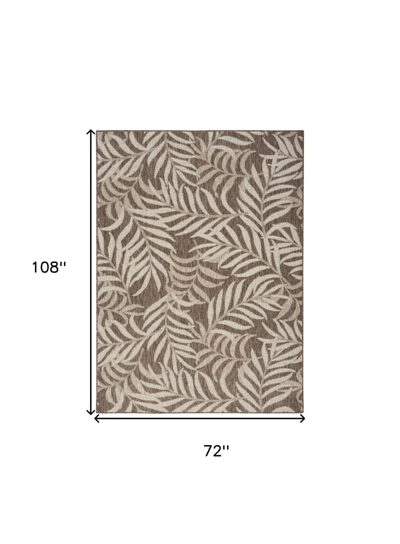 6' X 9' Brown And Ivory Palm Leaf Indoor Outdoor Area Rug Homeroots Outdoor