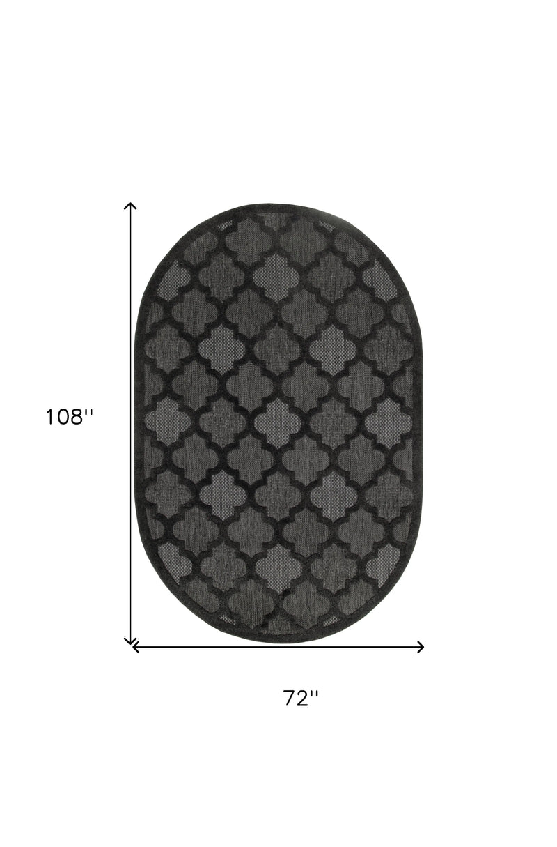 6' X 9' Charcoal And Black Trellis Indoor Outdoor Area Rug Homeroots Outdoor