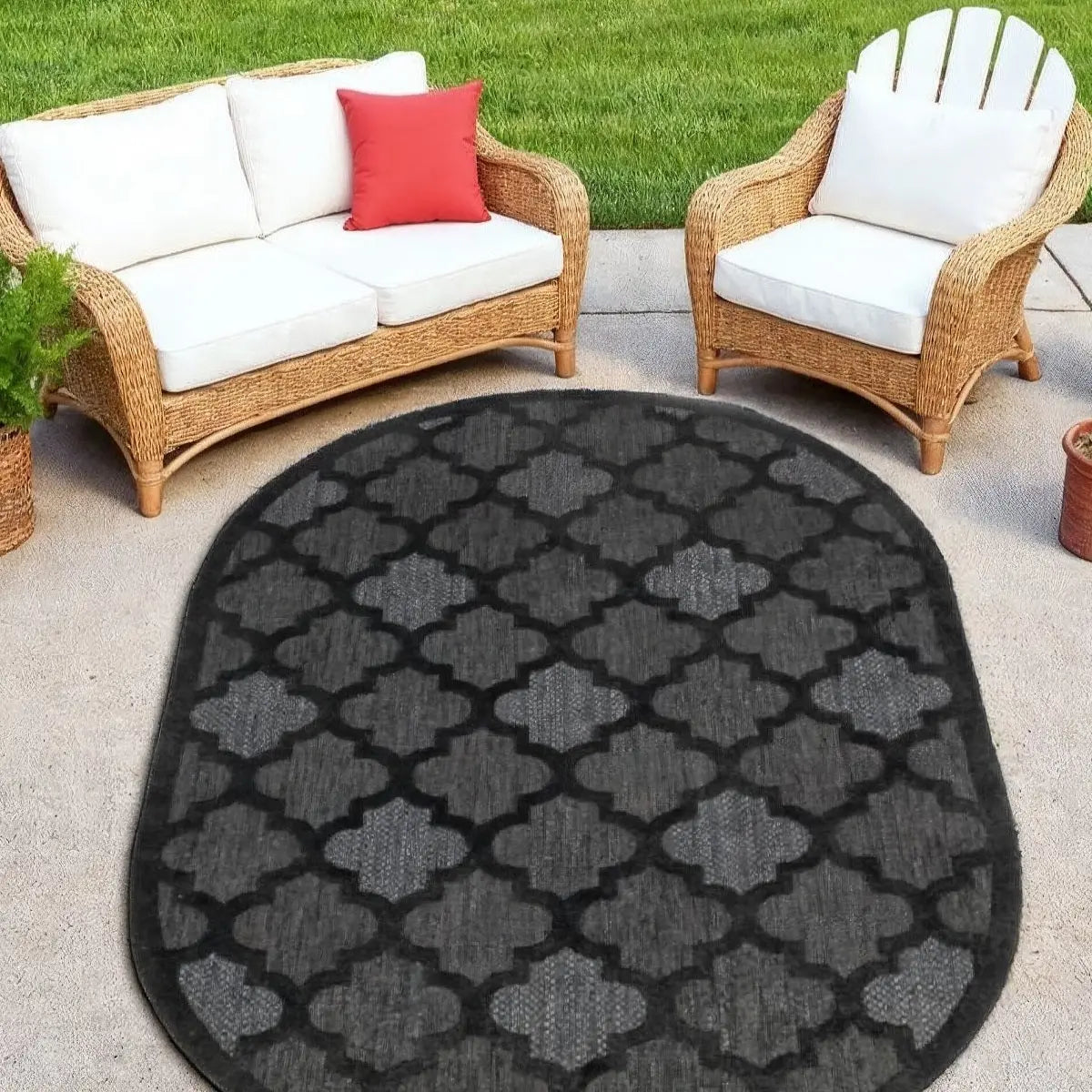 6' X 9' Charcoal And Black Trellis Indoor Outdoor Area Rug Homeroots Outdoor