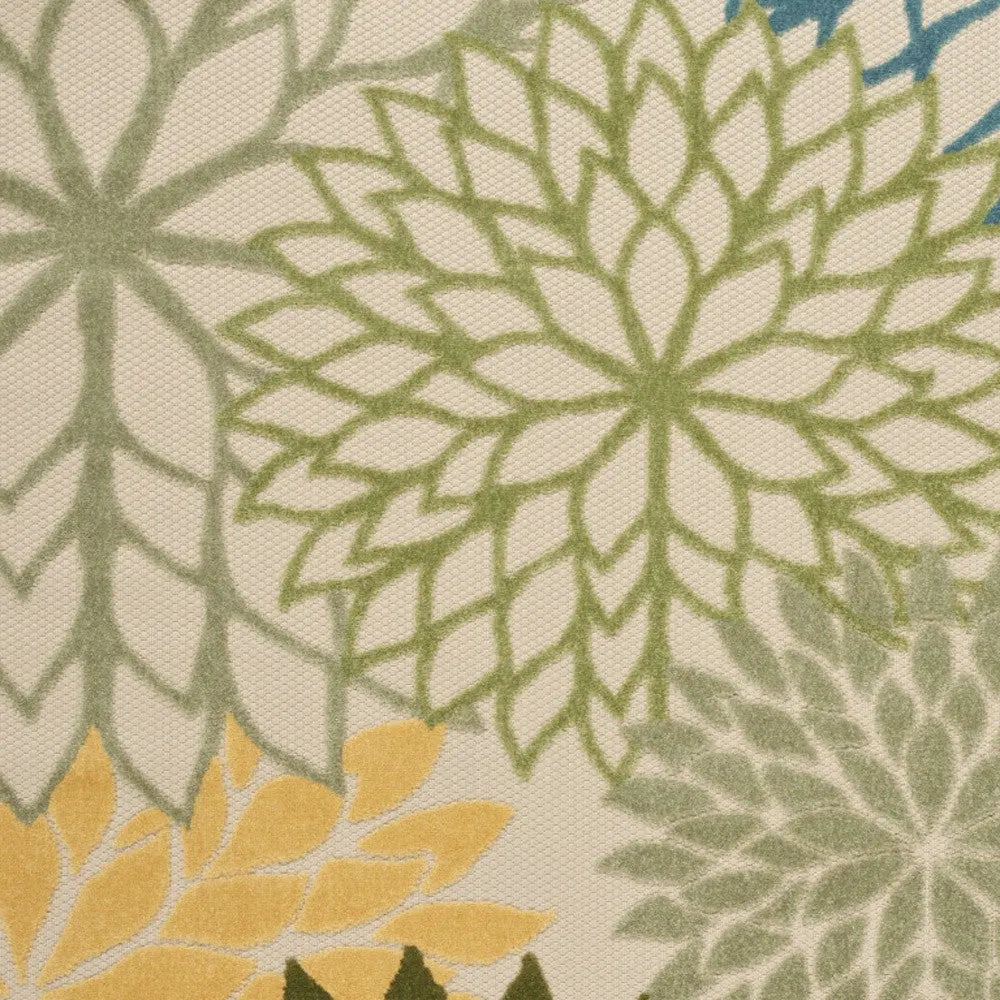 6' X 9' Dark Green Green Yellow And Blue Floral Indoor Outdoor Area Rug Homeroots Outdoor