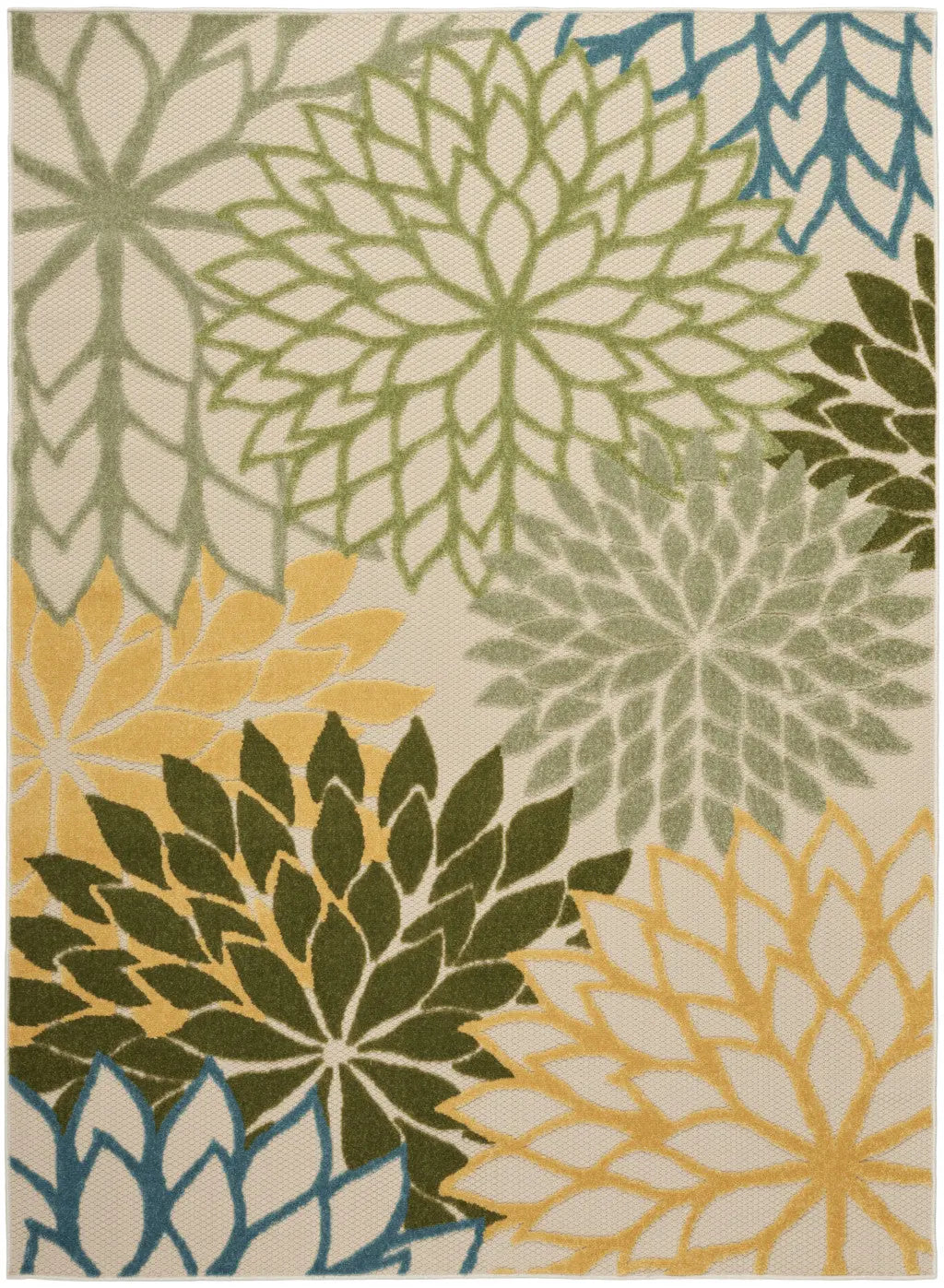 6' X 9' Dark Green Green Yellow And Blue Floral Indoor Outdoor Area Rug Homeroots Outdoor