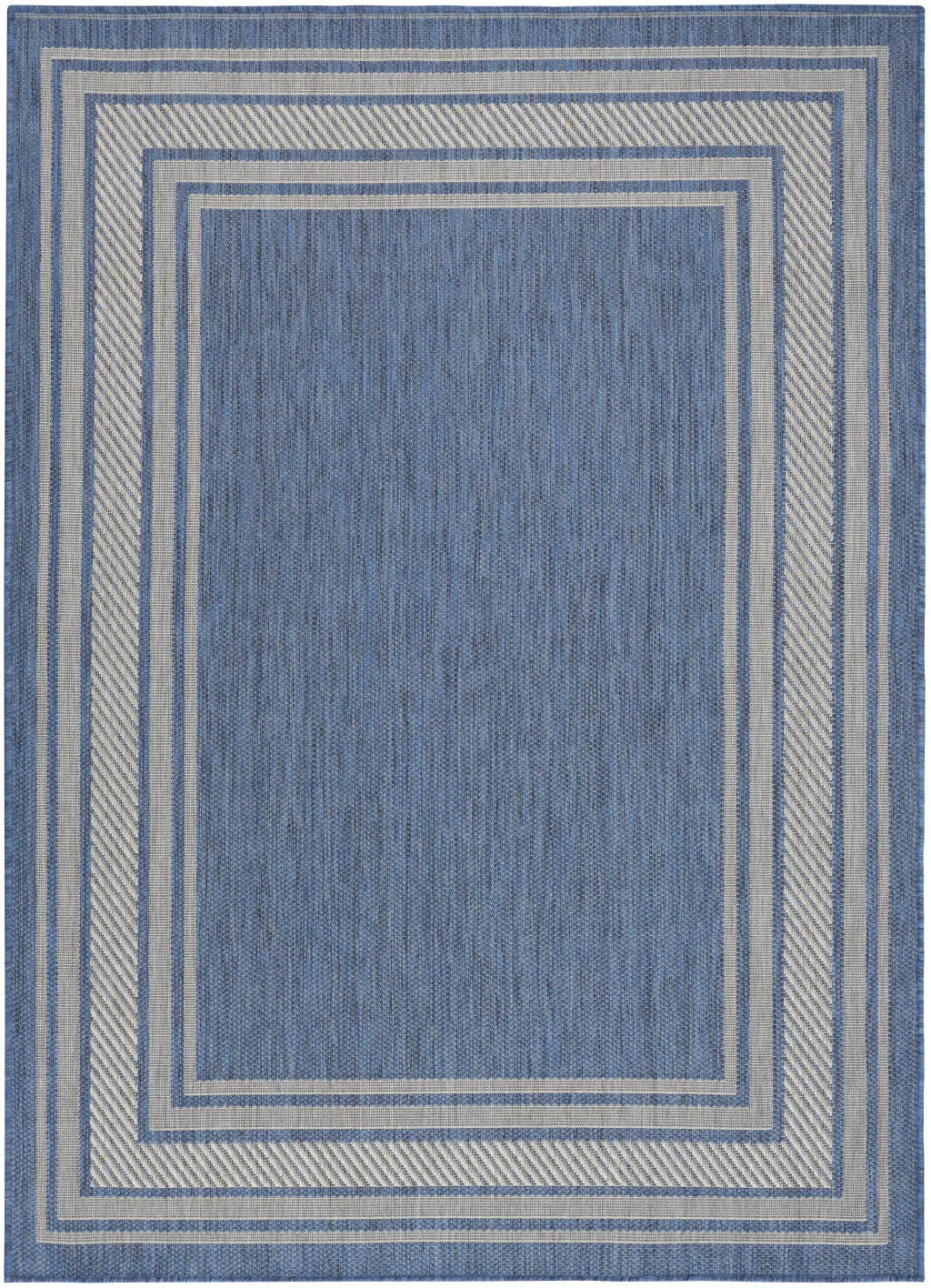 6' X 9' Denim Blue And Ivory Geometric Indoor Outdoor Area Rug Homeroots Outdoor