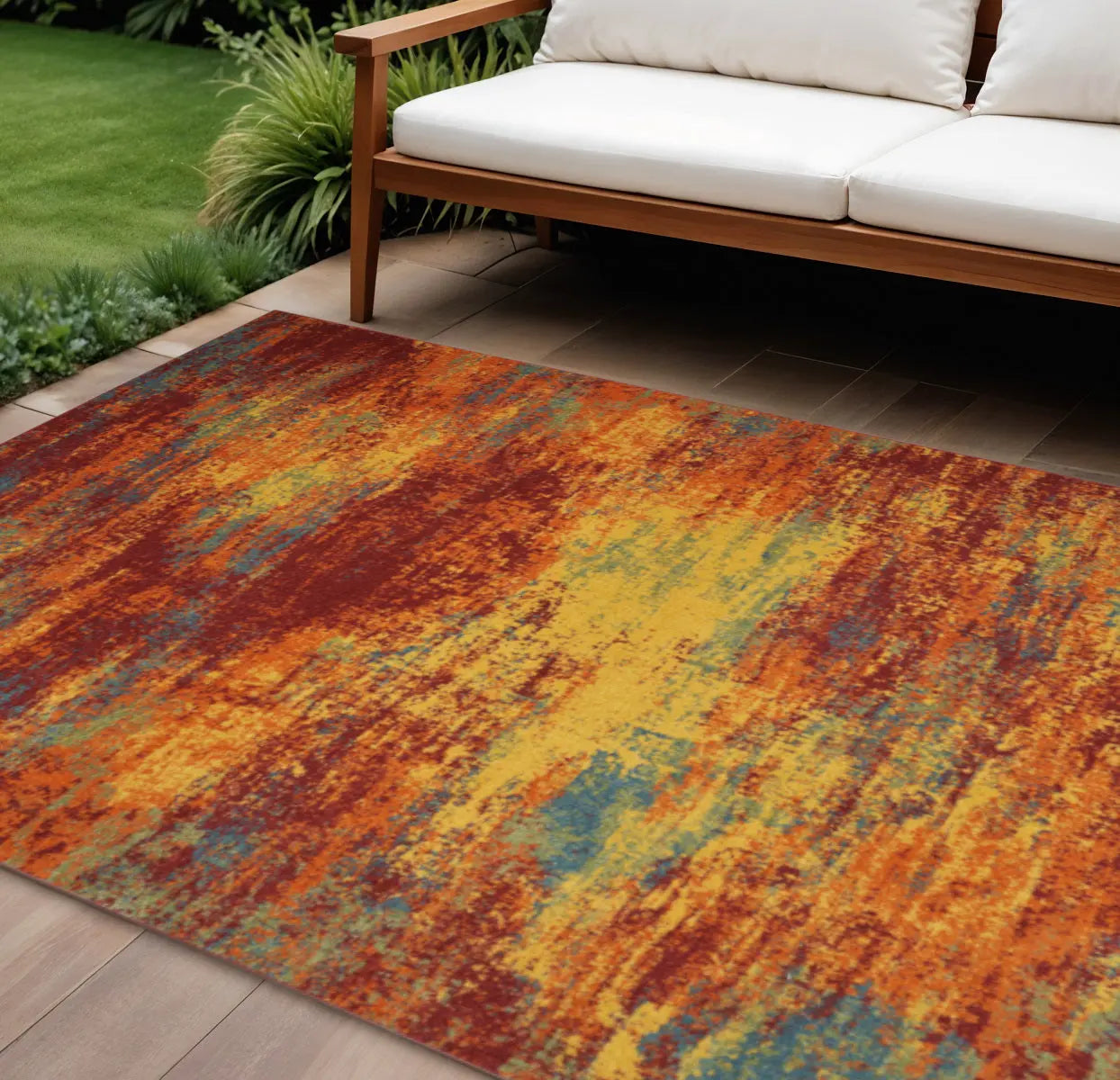 6' X 9' Flame Abstract Indoor Outdoor Area Rug Homeroots Outdoor