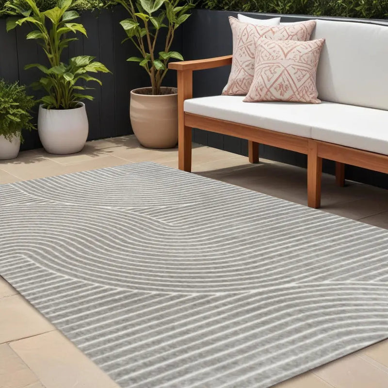 6' X 9' Gray And Ivory Striped Indoor Outdoor Area Rug Homeroots Outdoor