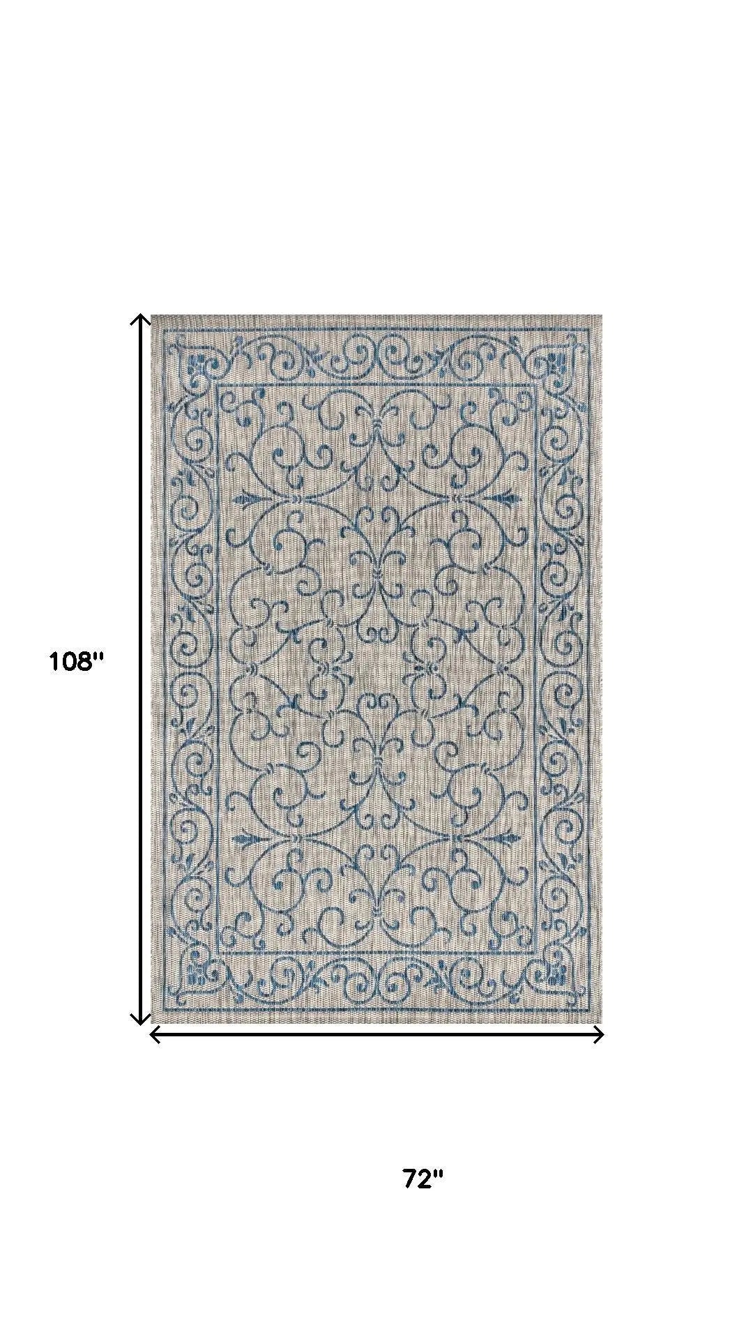6' X 9' Gray And Navy Blue Medallion Indoor Outdoor Area Rug Homeroots Outdoor
