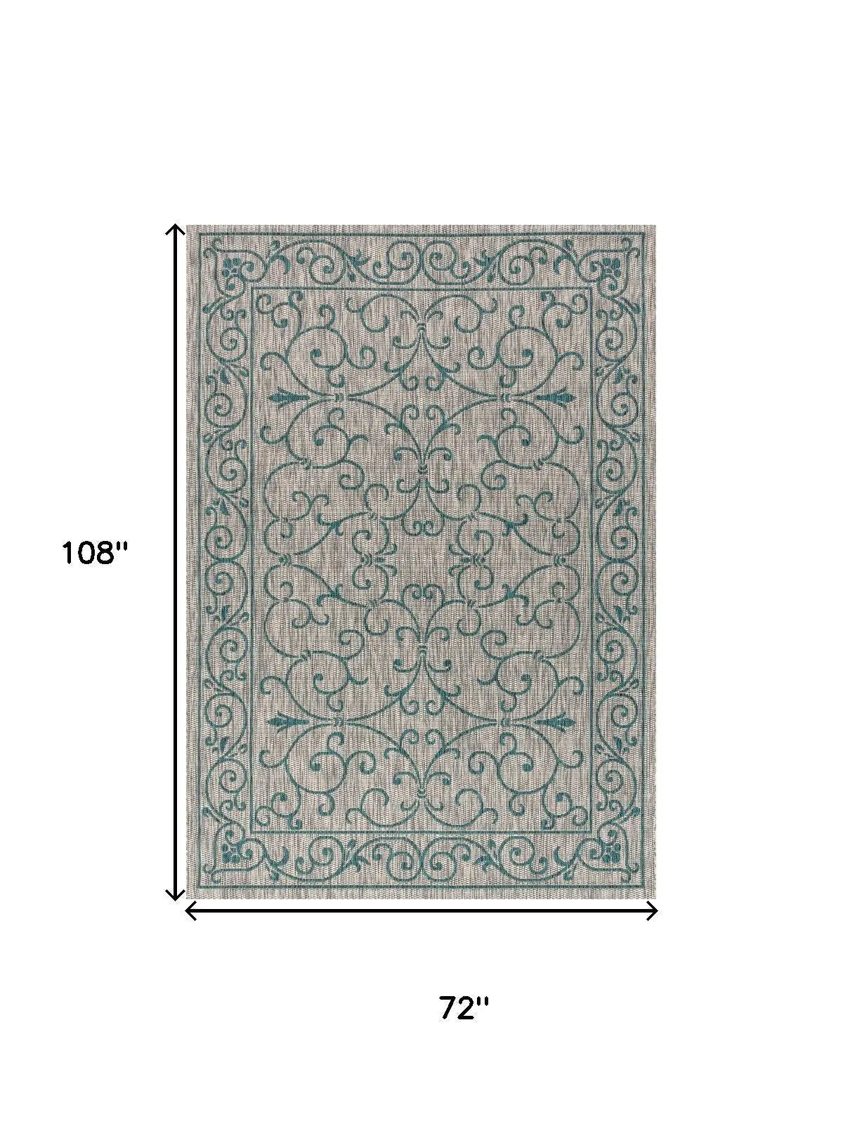 6' X 9' Gray And Teal Blue Medallion Indoor Outdoor Area Rug Homeroots Outdoor
