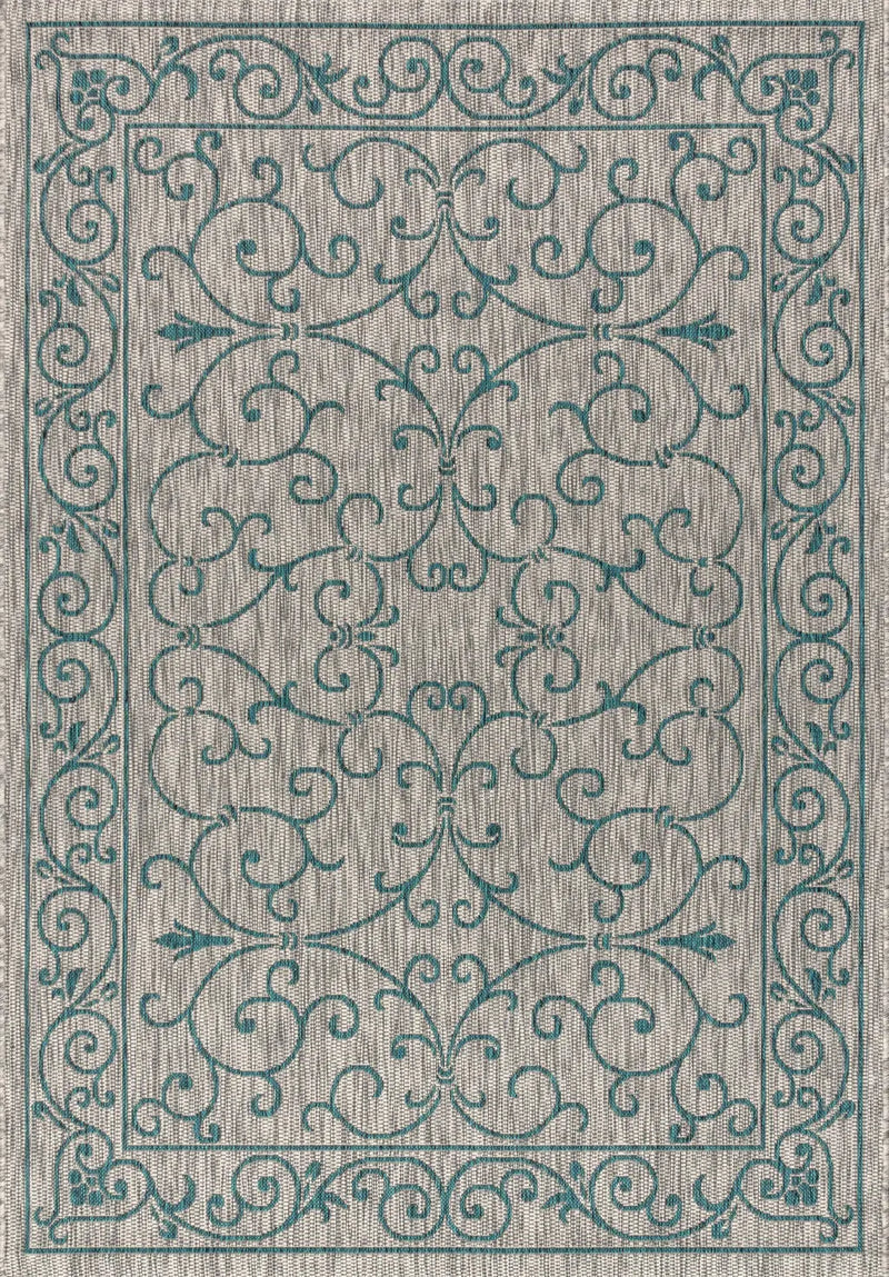 6' X 9' Gray And Teal Blue Medallion Indoor Outdoor Area Rug Homeroots Outdoor