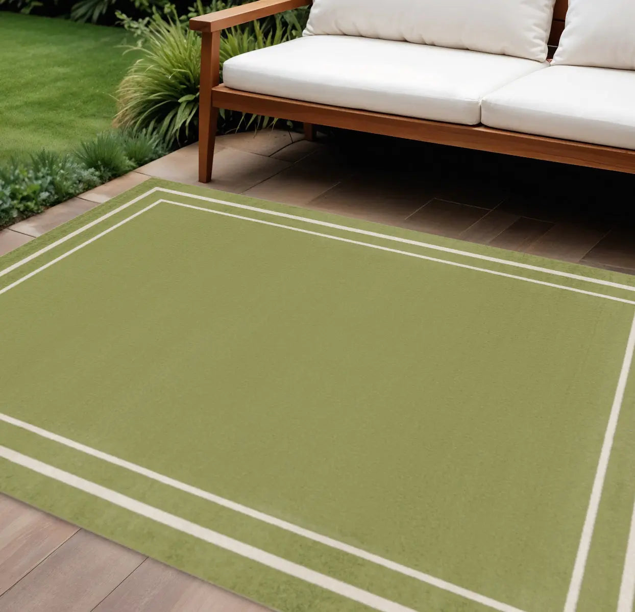 6' X 9' Green And Ivory Indoor Outdoor Area Rug Homeroots Outdoor