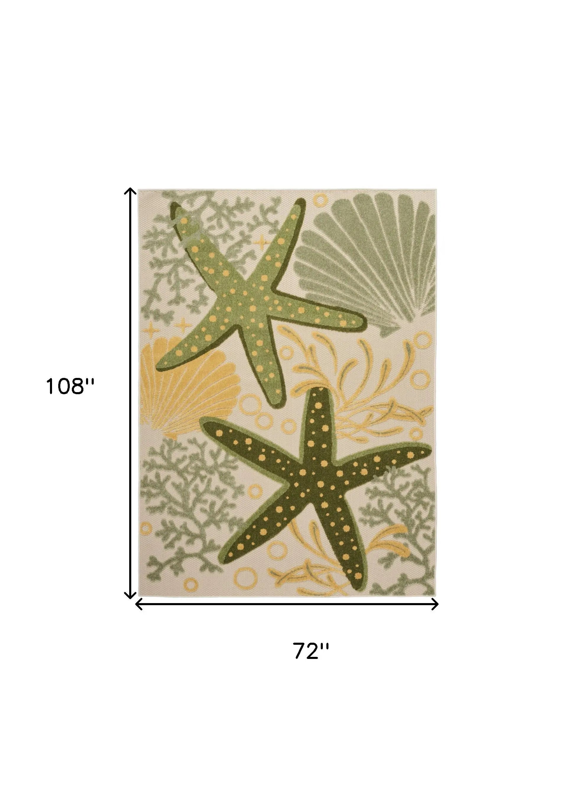 6' X 9' Green And Yellow Starfish Indoor Outdoor Area Rug Homeroots Outdoor