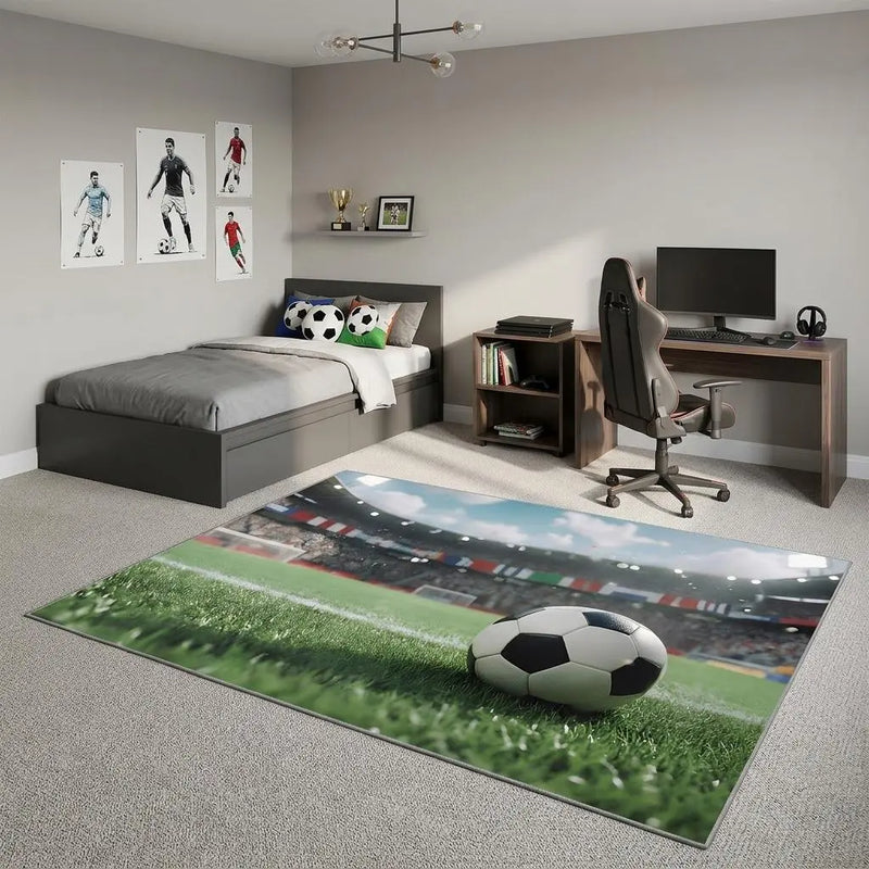 6' X 9' Green White And Black Soccer Youthful Washable Area Rug Homeroots Home Decor