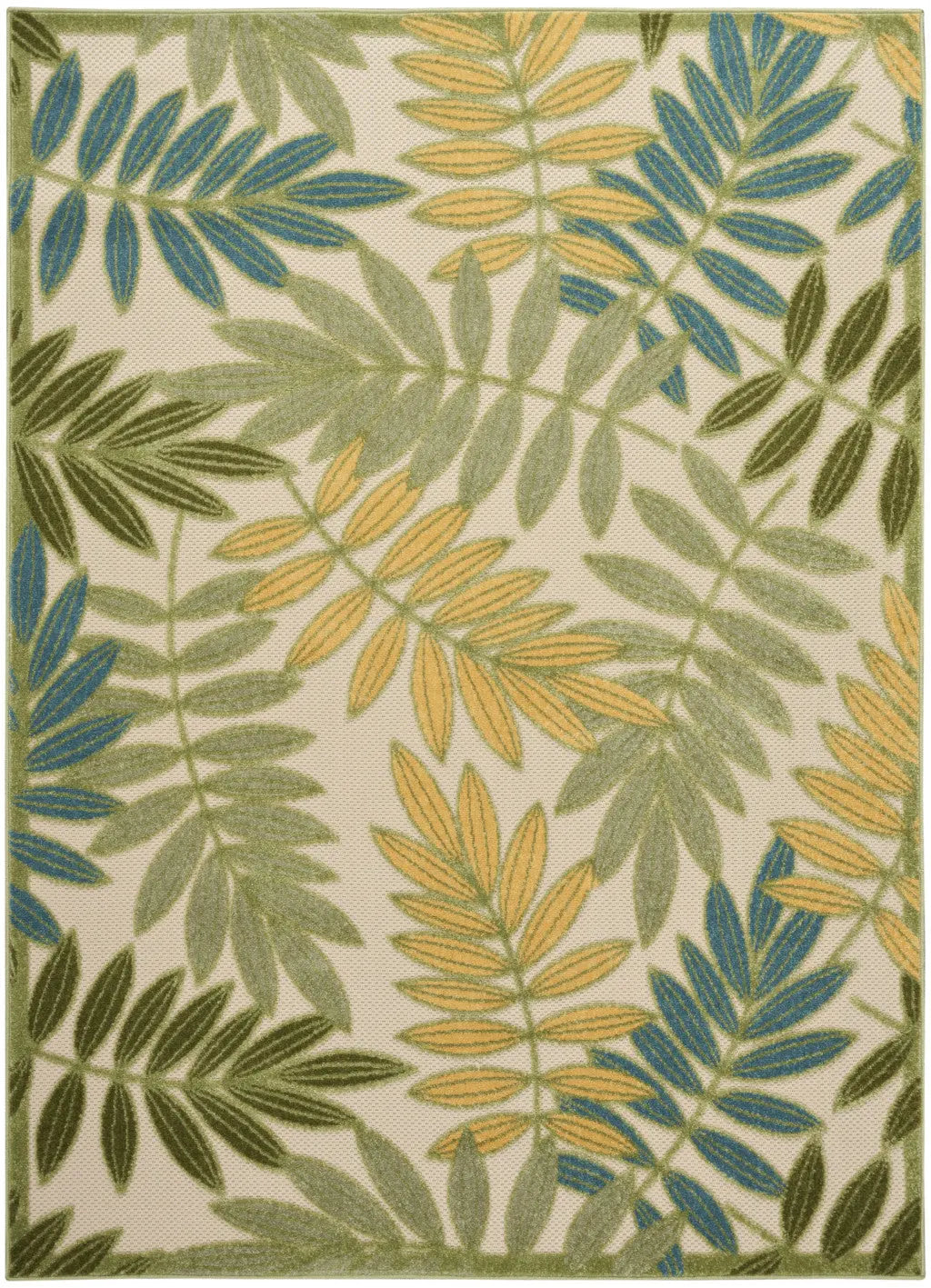 6' X 9' Green Yellow And Blue Palm Leaf Indoor Outdoor Area Rug Homeroots Outdoor