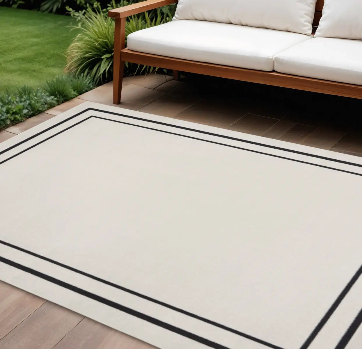 6' X 9' Ivory And Black Indoor Outdoor Area Rug Homeroots Outdoor