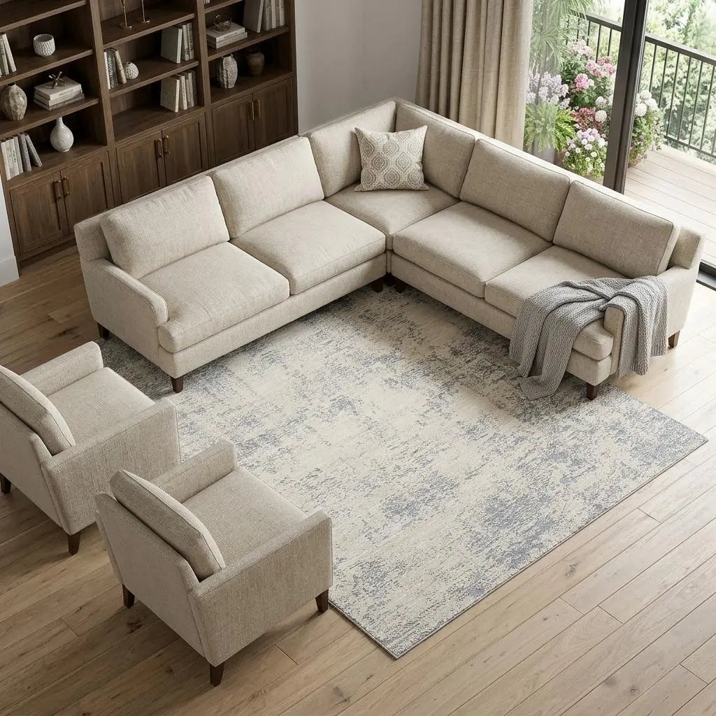 6' X 9' Ivory And Blue Abstract Area Rug Homeroots Home Decor
