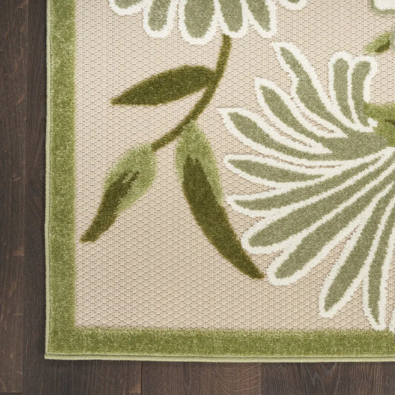 6' X 9' Ivory And Green Floral Indoor Outdoor Area Rug Homeroots Outdoor