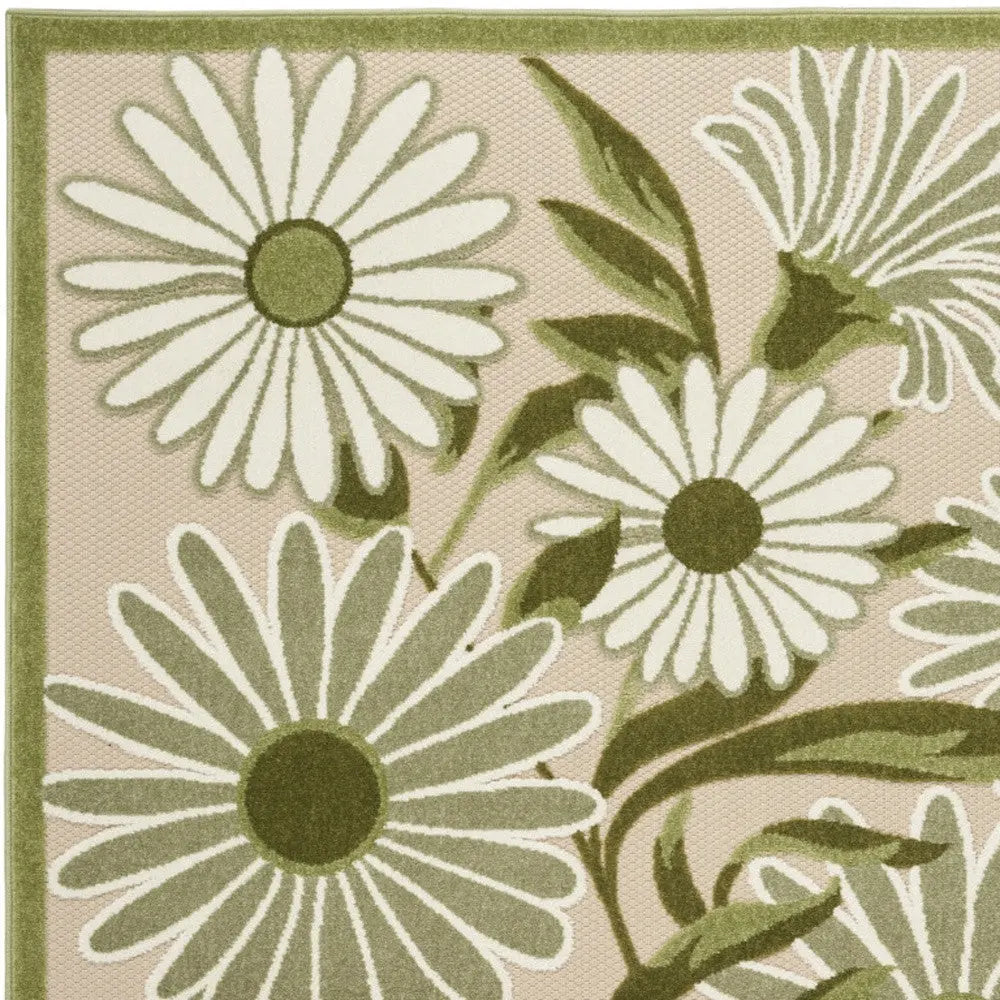 6' X 9' Ivory And Green Floral Indoor Outdoor Area Rug Homeroots Outdoor