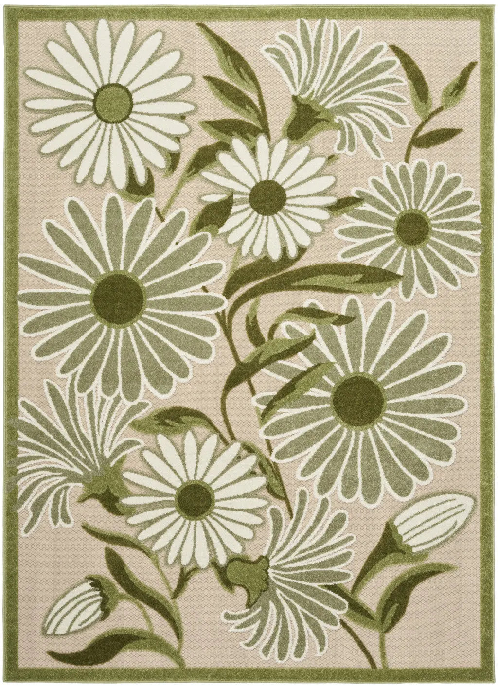 6' X 9' Ivory And Green Floral Indoor Outdoor Area Rug Homeroots Outdoor