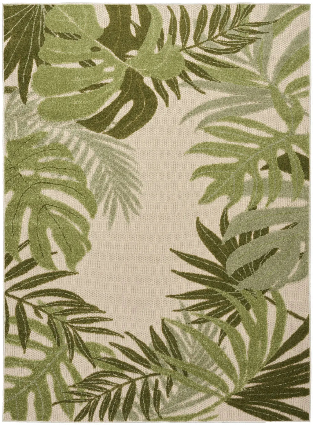 6' X 9' Ivory And Green Palm Leaf Indoor Outdoor Area Rug Homeroots Outdoor