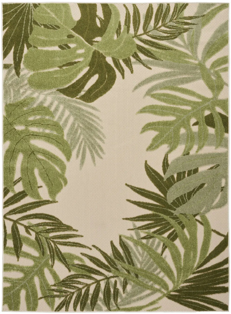 6' X 9' Ivory And Green Palm Leaf Indoor Outdoor Area Rug Homeroots Outdoor