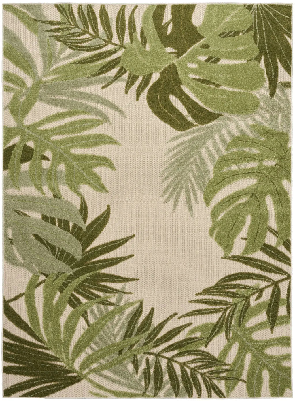 6' X 9' Ivory And Green Palm Leaf Indoor Outdoor Area Rug Homeroots Outdoor