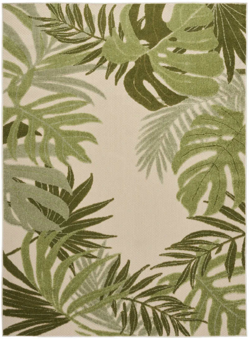6' X 9' Ivory And Green Palm Leaf Indoor Outdoor Area Rug Homeroots Outdoor