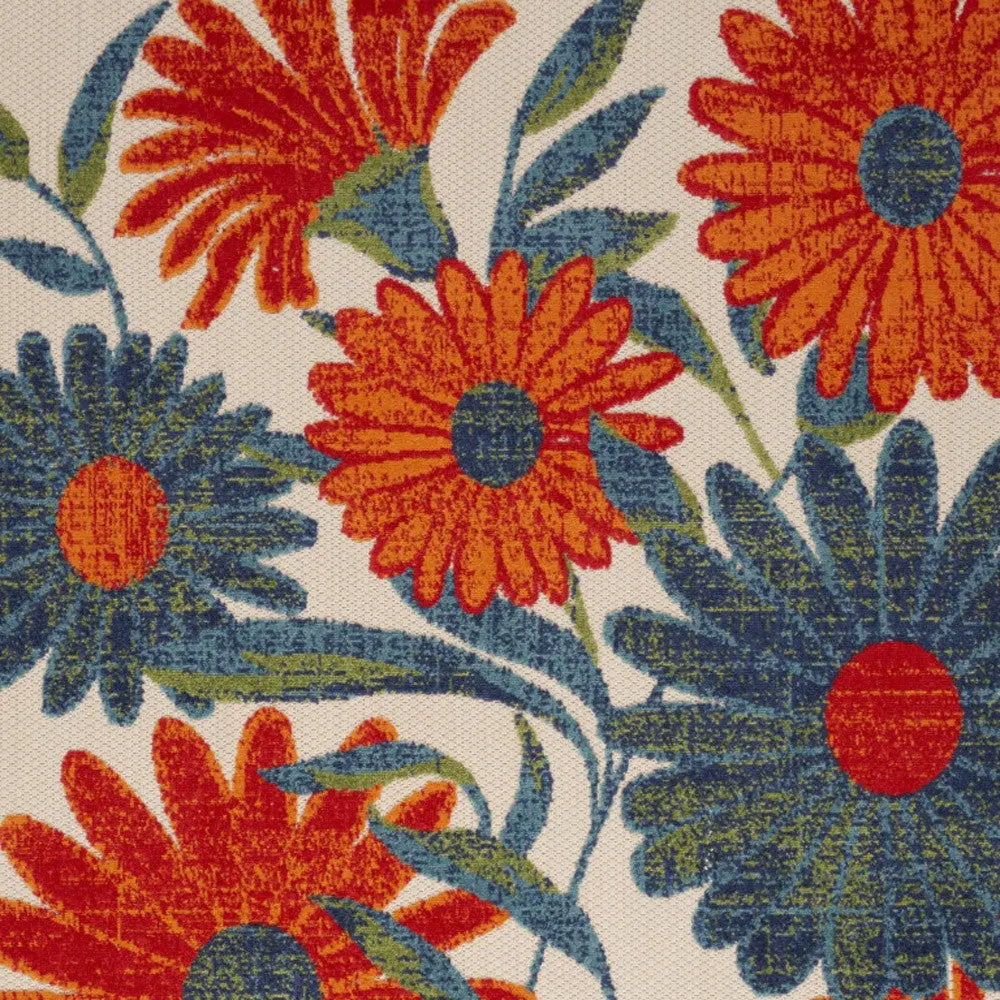 6' X 9' Ivory Blue Orange And Green Floral Indoor Outdoor Area Rug Homeroots Outdoor