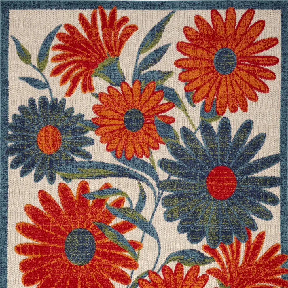 6' X 9' Ivory Blue Orange And Green Floral Indoor Outdoor Area Rug Homeroots Outdoor