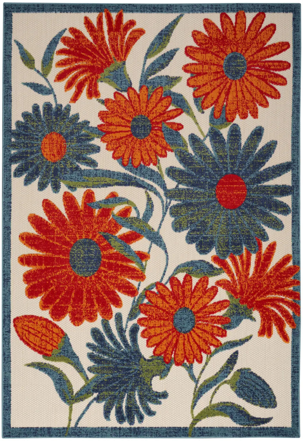 6' X 9' Ivory Blue Orange And Green Floral Indoor Outdoor Area Rug Homeroots Outdoor