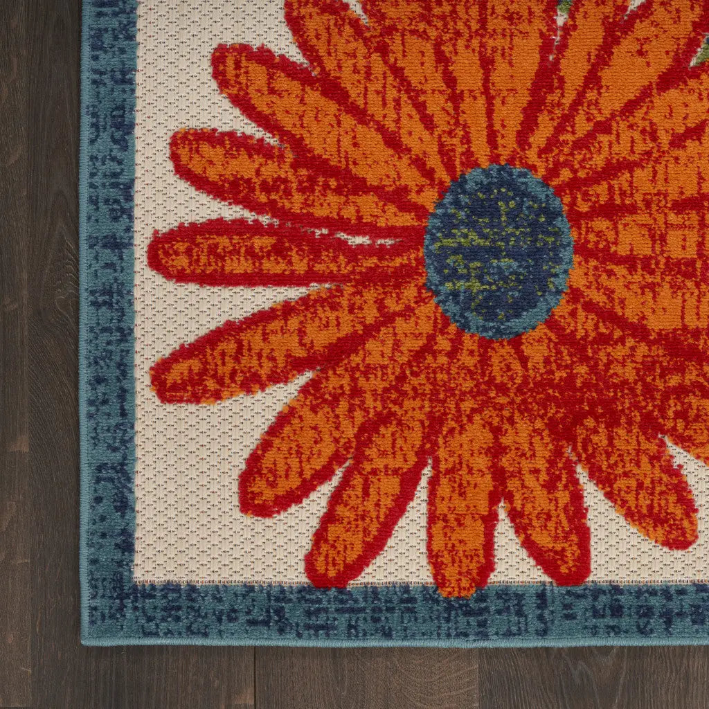 6' X 9' Ivory Blue Orange And Green Floral Indoor Outdoor Area Rug Homeroots Outdoor