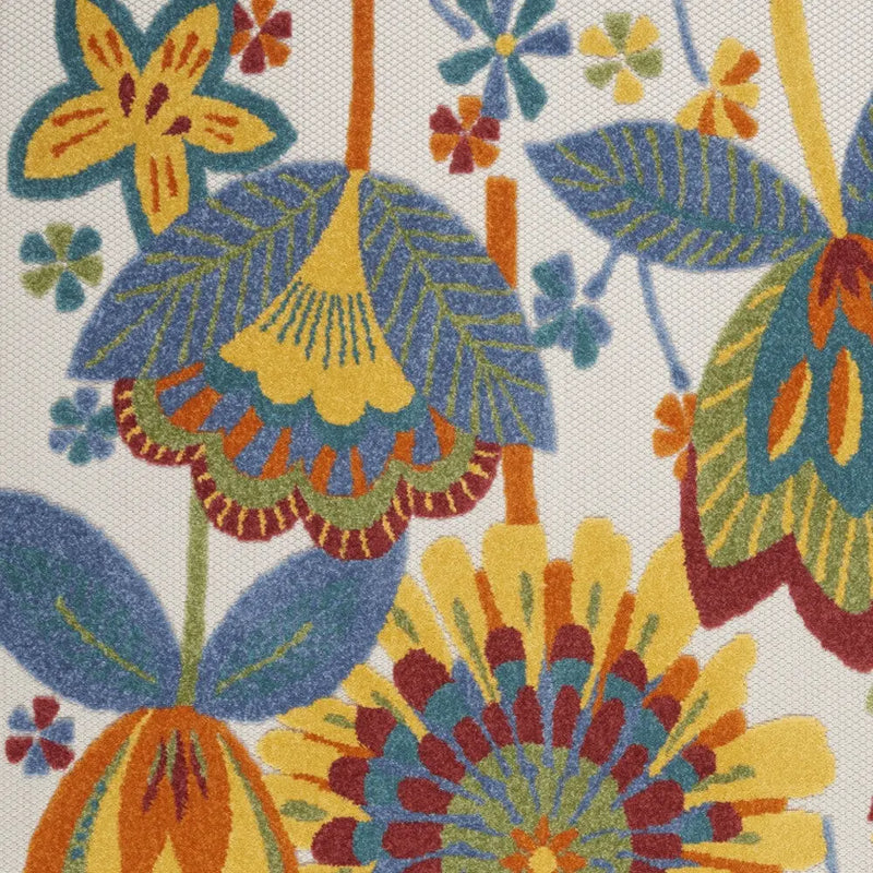 6' X 9' Ivory Blue Orange Red And Yellow Floral Indoor Outdoor Area Rug Homeroots Outdoor