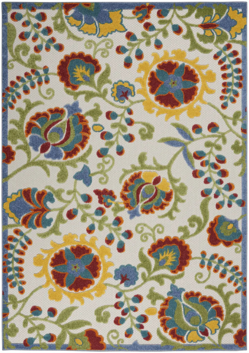 6' X 9' Ivory Green Red And Yellow Floral Indoor Outdoor Area Rug Homeroots Outdoor