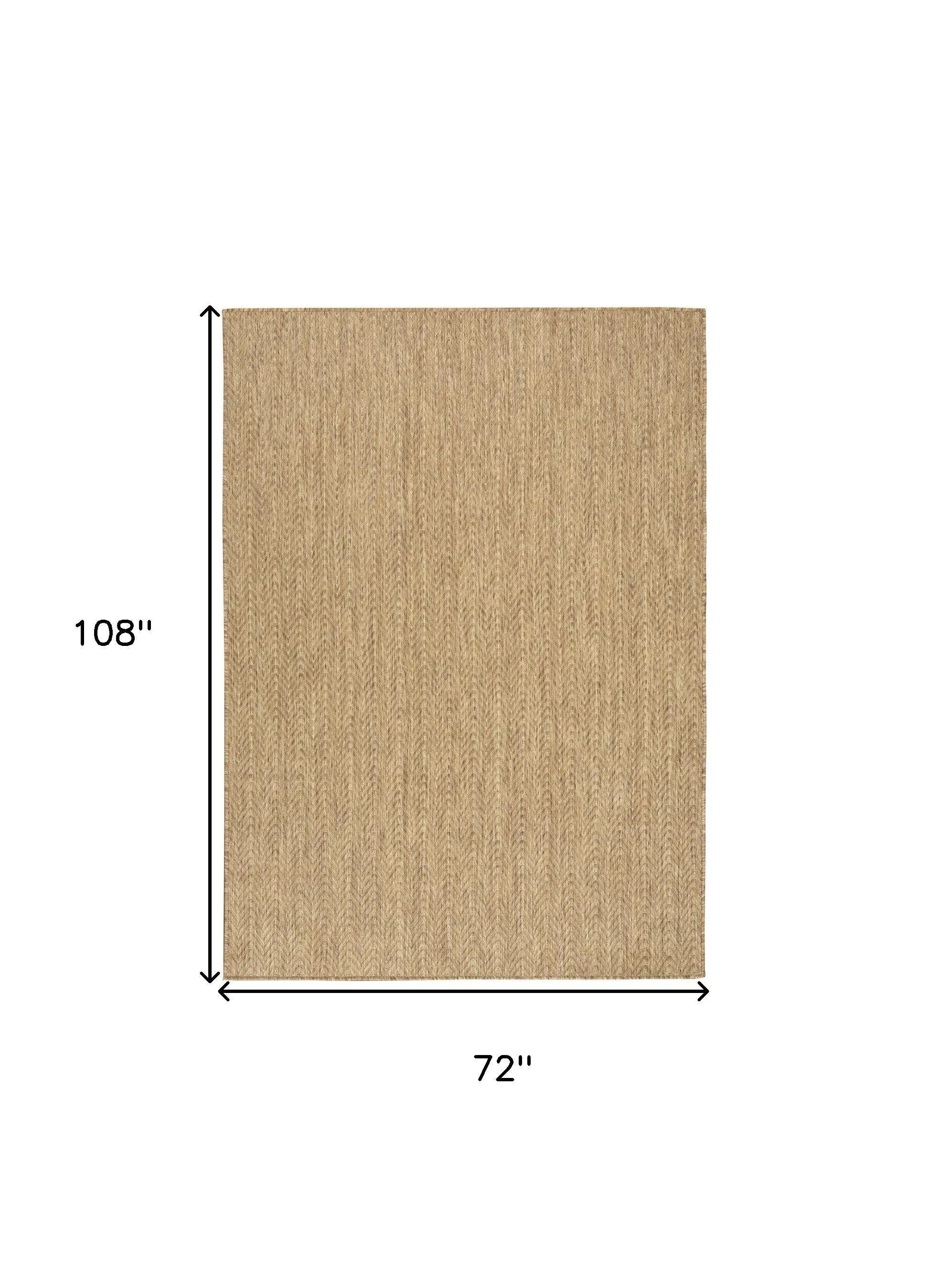 Tan herringbone area rug, 72" x 108", woven fabric, modern design, adds warmth to any living space.