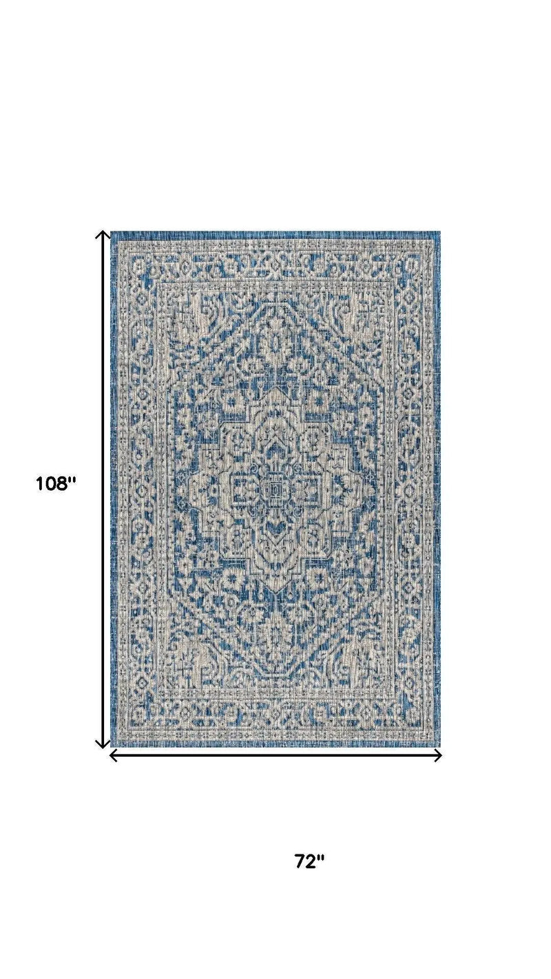 6' X 9' Navy Blue And Gray Medallion Indoor Outdoor Area Rug Homeroots Outdoor