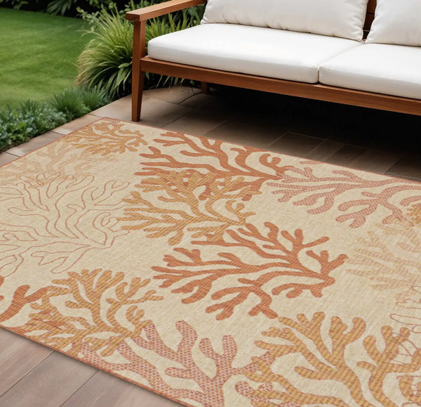 6' X 9' Orange And Ivory Nautical Indoor Outdoor Area Rug Homeroots Outdoor