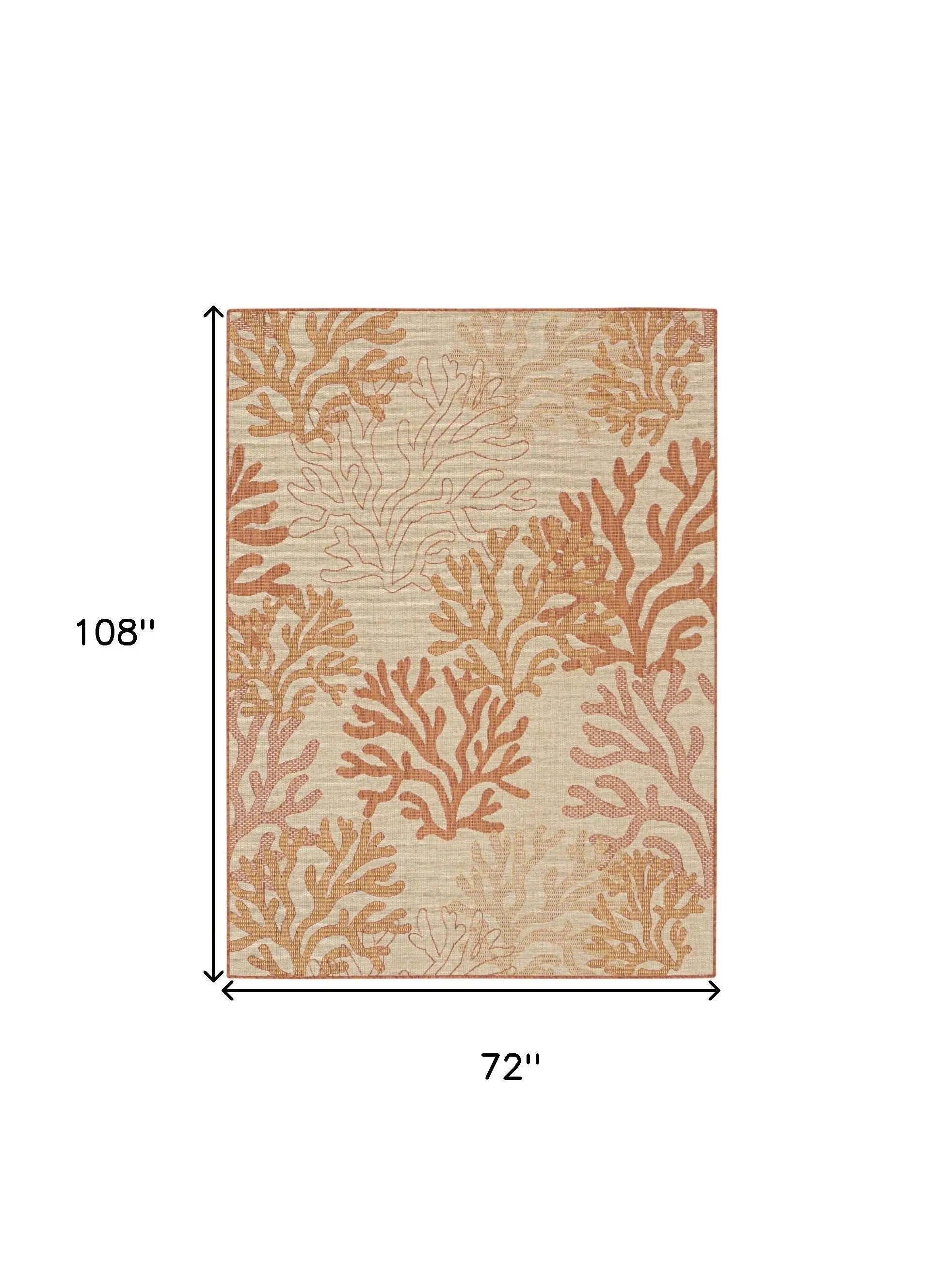 6' X 9' Orange And Ivory Nautical Indoor Outdoor Area Rug Homeroots Outdoor