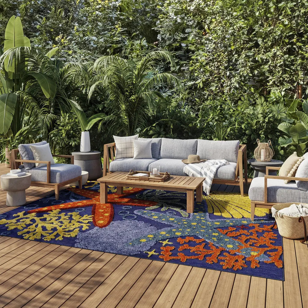 6' X 9' Orange Green And Blue Indoor Outdoor Area Rug Homeroots Outdoor