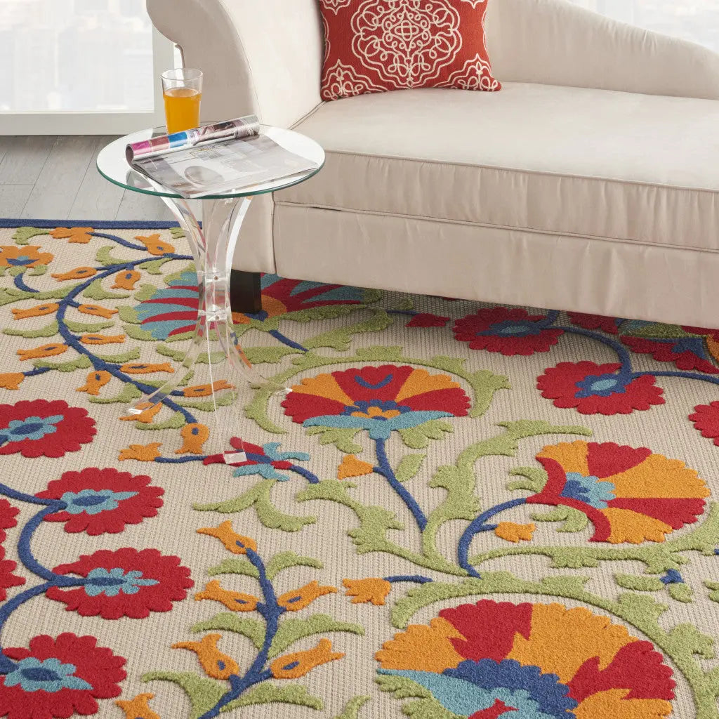 6' X 9' Red And Ivory Floral Indoor Outdoor Area Rug - GreatEagleInc