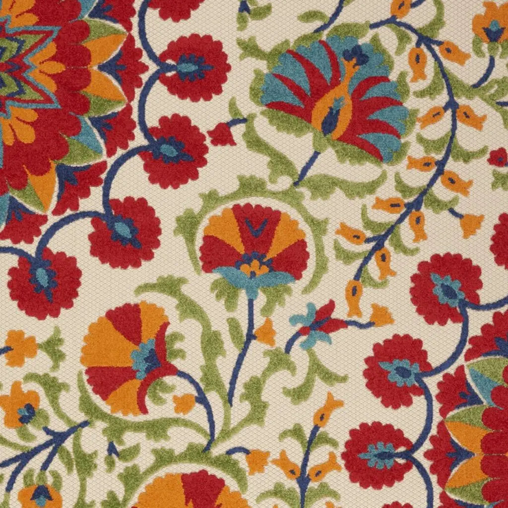 6' X 9' Red And Ivory Floral Indoor Outdoor Area Rug - GreatEagleInc