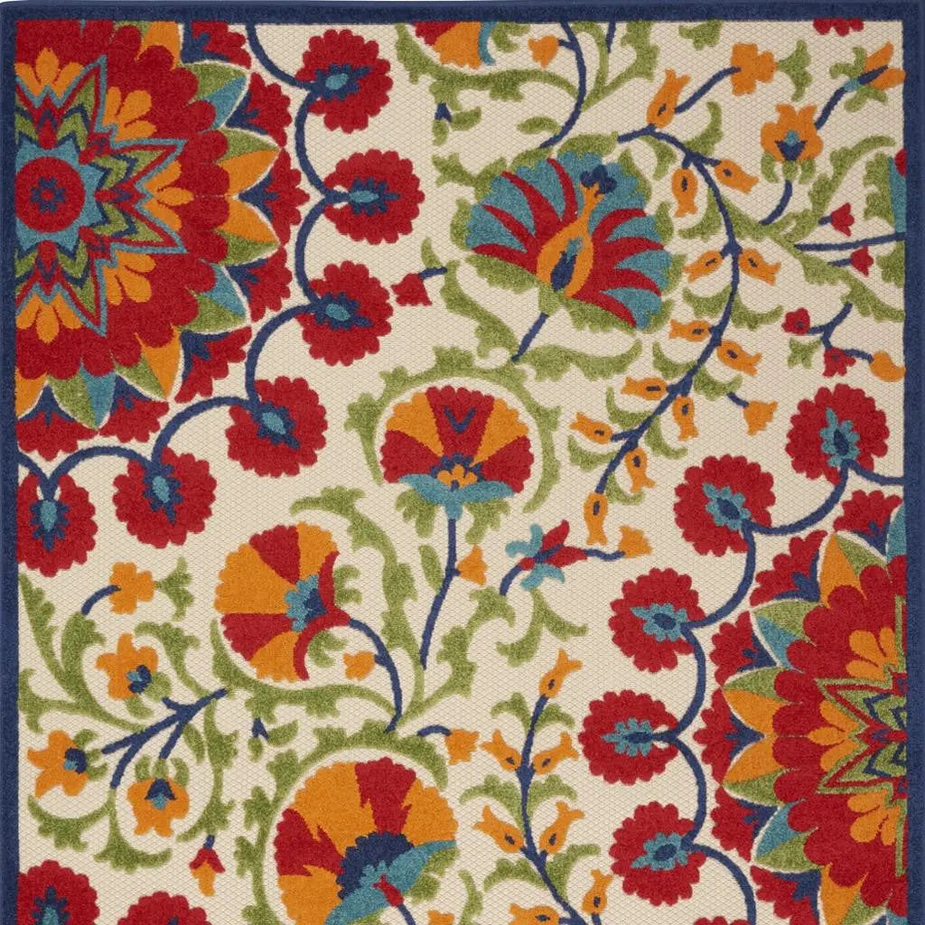 6' X 9' Red And Ivory Floral Indoor Outdoor Area Rug - GreatEagleInc