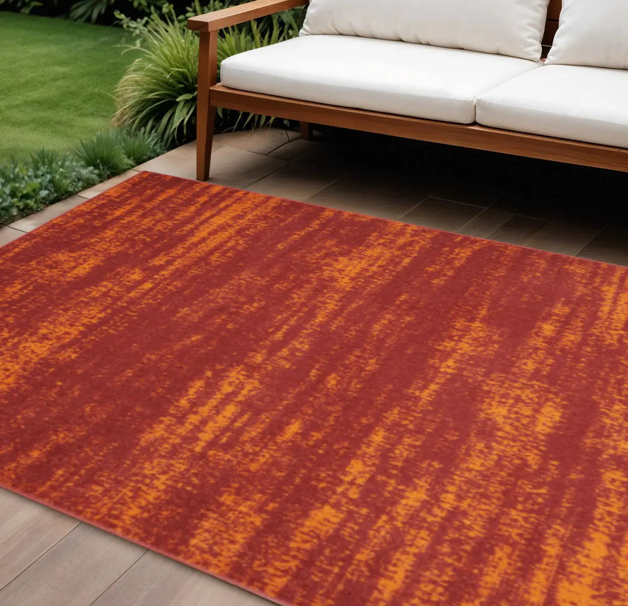 6' X 9' Red And Orange Abstract Indoor Outdoor Area Rug Homeroots Outdoor