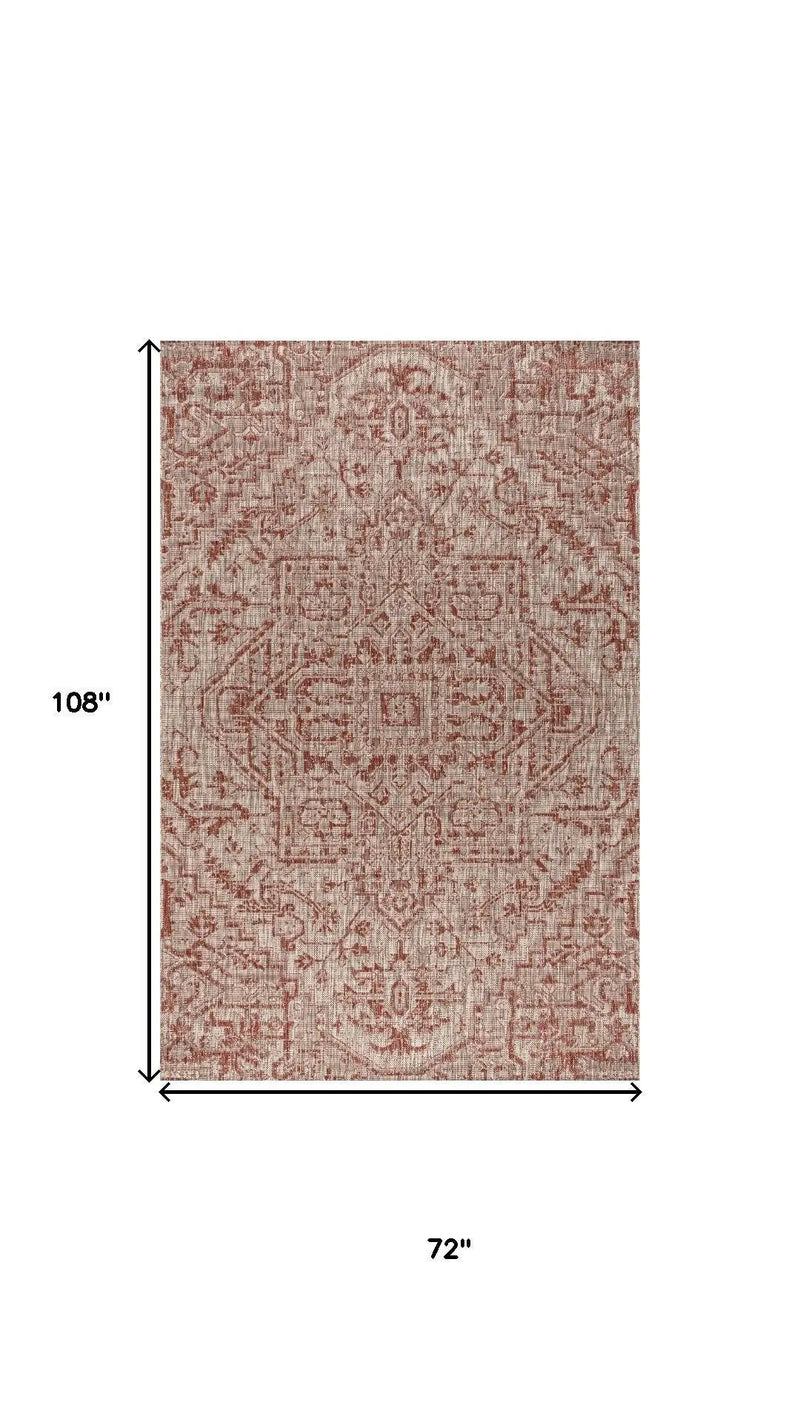 6' X 9' Red And Taupe Medallion Indoor Outdoor Area Rug Homeroots Outdoor