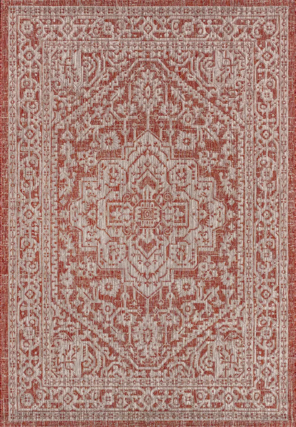 6' X 9' Red And Taupe Medallion Indoor Outdoor Area Rug Homeroots Outdoor
